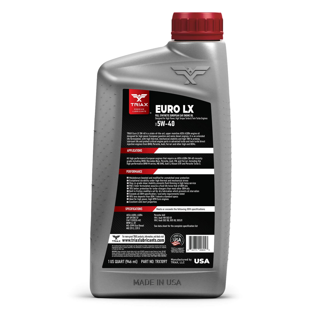 TRIAX Euro LX 5W-40 Full Synthetic | MB 229.50, BMW LL-01, VW 502.00